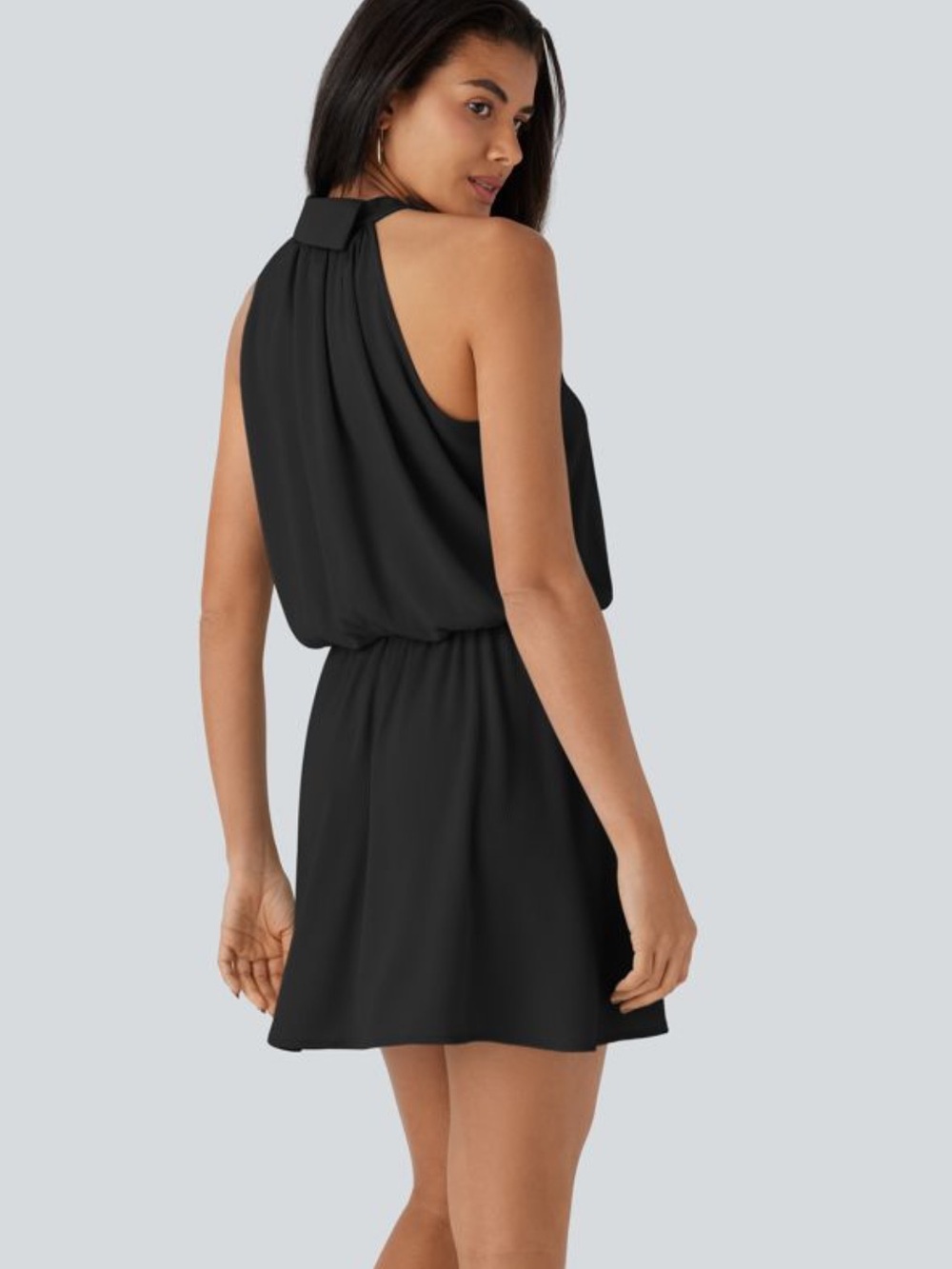 NWOT Halara Halter Flowy Mini Dress black large - Picture 2 of 6